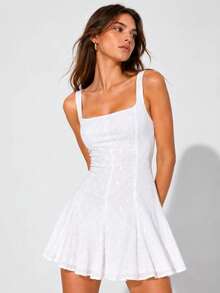 SHEBARA WHITE LACE FLARE LINED MINI DRESS - White - View 6