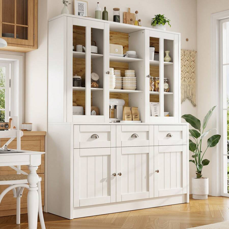 Modern Sideboard For Living Room White 140x38.5x175cm Vitrine - White - View 1
