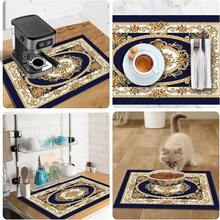 1pc Dish Drying Mat, Coffee Machine Mat, European Classical Floral Pattern Deep Blue Background Luxury Scroll Rose Design, High Absorbency Drainage Mat Suitable For Dining Table And Cafe Use, Multi-Purpose Water-Draining Mat, Home Gift, Tabletop Decor - XYLSD-647 - View 11