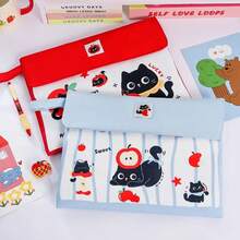 Carpeta multifuncional para niños con diseño de gato, bolsa de almacenamiento de documentos de gran capacidad, bolsa para material escolar e información, bolsa de documentos de oficina con d - Negro - Ver 2