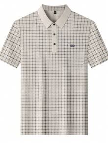 Pro Man Wardrobe Business Kleinkariertes Poloshirt mit Tasche Kurzarm Pendler Bürokleidung - Aprikosenfarben - Übersicht 5