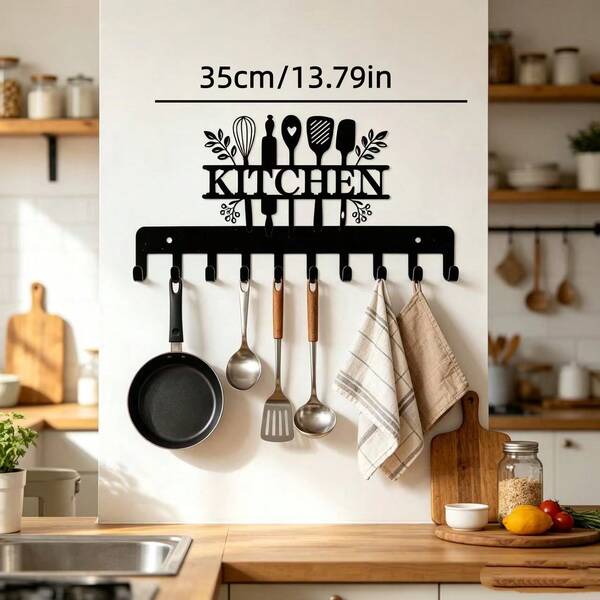 KITCHEN Silhouette Iron Wall Hook, Home Kitchen Pot, Spatula, Spoon, Apron Storage Rack, Multi-Hook Heavy Duty Wall Mount Hook, Creative Kitchen Wall Decor, Halloween, Holiday, New Home Decoration Housewarming Gift