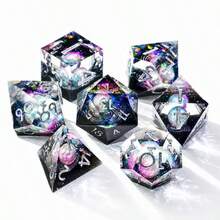 Ocean Pearl Dice - 7 Clear Resin Polyhedral Silver Numbered - Nautical Role Playing Game Ocean Theme Sharp Edge Dice - Multicolor - View 6