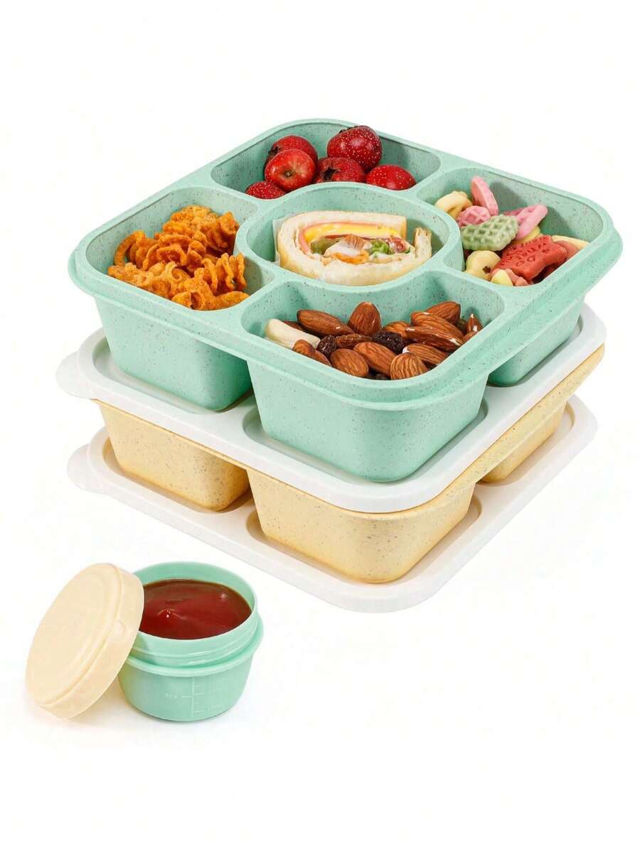 1pc Snack Box Set, Leak-Proof 5-Compartment Bento Snack Box, 5-Compartment Lunch Box, Includes 1 Leak-Proof Small Container, Dishwasher/Microwave , Suitable For Office, Back To School, Portable, Ideal For Snack And Fruit Storage - Multicolor - View 1