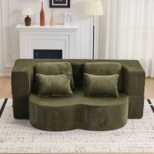 Large Modern White 2 Seat Sofa With 4 Throw Cushions, High Density Foam Folding Mattress, Suitable - 綠色雙座 - 查看 2