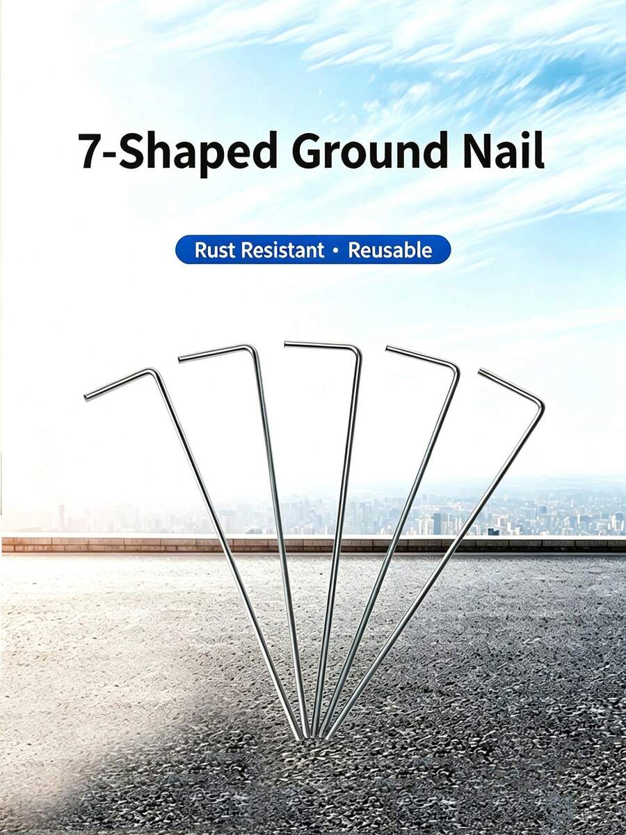 20pcs/30pcs Garden Tent Stakes, High-Quality Corrosion-Resistant Sharp Slanted Head Heavy-Duty Reusable Straight Round Metal Stakes, Sturdy Ground Pegs For Camping, Yard Landscaping, Beach Picnic, All-Season Outdoor Scenarios - Type 7 Ground Stakes - View 1