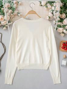 Autumn/Winter Korean Sweet Casual Style All-Match V-Neck Knit Cardigan For Women, Gentle Versatile Solid Color Top, Style Fall - Apricot - View 10