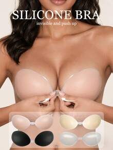 1pc Women's Adhesive Silicone Invisible Bra, Wedding Breast Pads, Summer Dress Tank Top Underwear Accessory - Multicolor - View 2