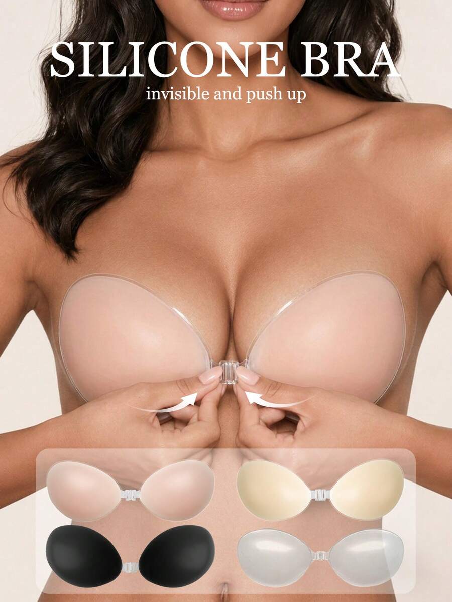 1pc Women's Adhesive Silicone Invisible Bra, Wedding Breast Pads, Summer Dress Tank Top Underwear Accessory