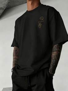 Men's Summer Fashion Versatile Minimalist Heart & Brain Print Crew Neck T-Shirt - Black - View 2