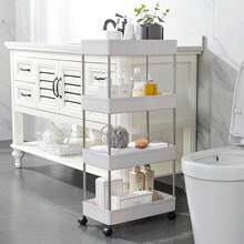 Carro multifuncional móvil de cuatro niveles – carro de almacenamiento – estante de almacenamiento estrecho y alto – ABS – diseño lateral estrecho – 4 ruedas universales – 40 x 22 x 90 cm - Blanco - Ver 7