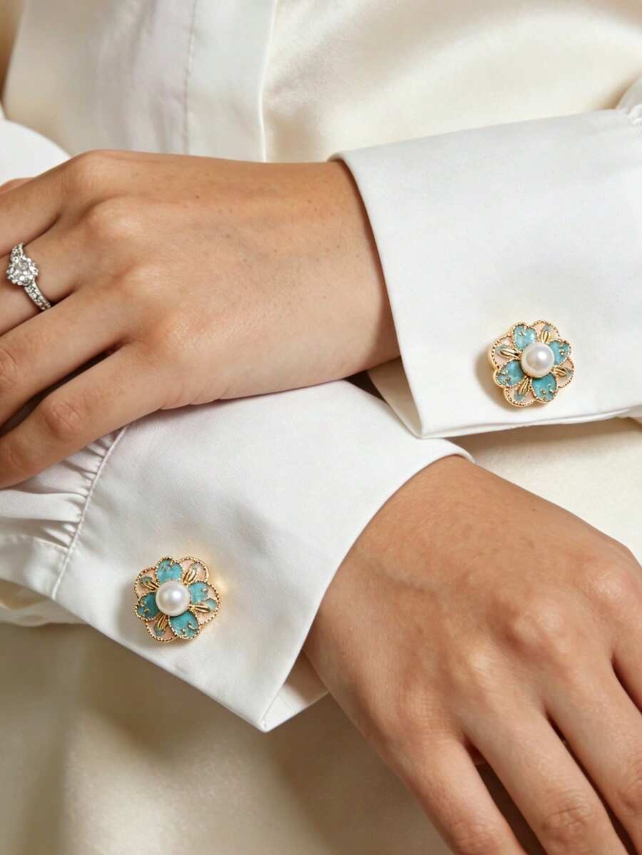 2 chiếc khuy cài cổ tay hoa tráng men phong cách vintage thời trang, nút trang trí, phù hợp cho nữ mặc hàng ngày và dịp lễ, quà tặng tinh tế cho bạn bè