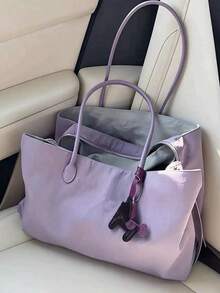 1件日式新時尚休閒大容量尼龍拼接三明治肩背托特包，適合女性日常購物、旅行、健身、收納、通勤、派對 - 彩色 - 查看 6