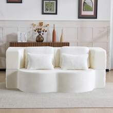Large Modern White 2 Seat Sofa With 4 Throw Cushions, High Density Foam Folding Mattress, Suitable - 白色雙座 - 查看 3