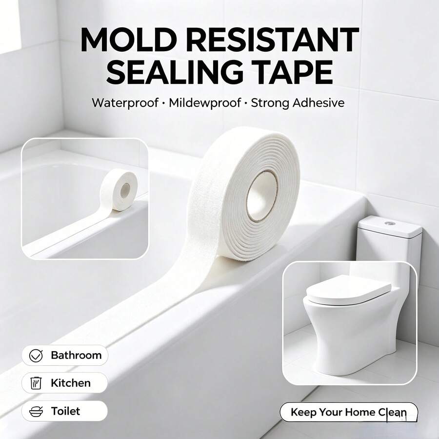 5m Self-Adhesive Waterproof Caulking Tape, Grout Tape, Sealing Tape - Easy To Apply, Durable Sealant, Suitable For Bathroom And Kitchen, Perfect For Toilet Base, Tiles And Floors