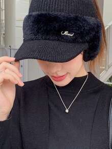 1 pieza Gorro de invierno con orejeras de peluche con letras para mujer - Gorro de peluche 3 en 1, diseño simple y cálido, adecuado para compras diarias, viajes de vacaciones, regalo perfecto - Protector de oídos - Ver 6