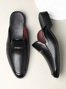 QRLQRL 1 Pair Men's Personalized Breathable Hollow Half-Toe Slip-On Casual Shoes, Summer New Non-Slip Soft Sole Sandals, Suitable For Teenagers Summer Casual Wear, Outdoor Sports, Vacation Travel, Graduation Gift Or Birthday Outfit Accessory - Black - View 2