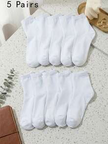 1/5/10 paires de chaussettes accessoires unisexes, chaussettes de sport mi-mollet, style Y2K mignon blanc abordable, chaussettes de chaussures amusantes en cadeau - Blanc - Voir 4