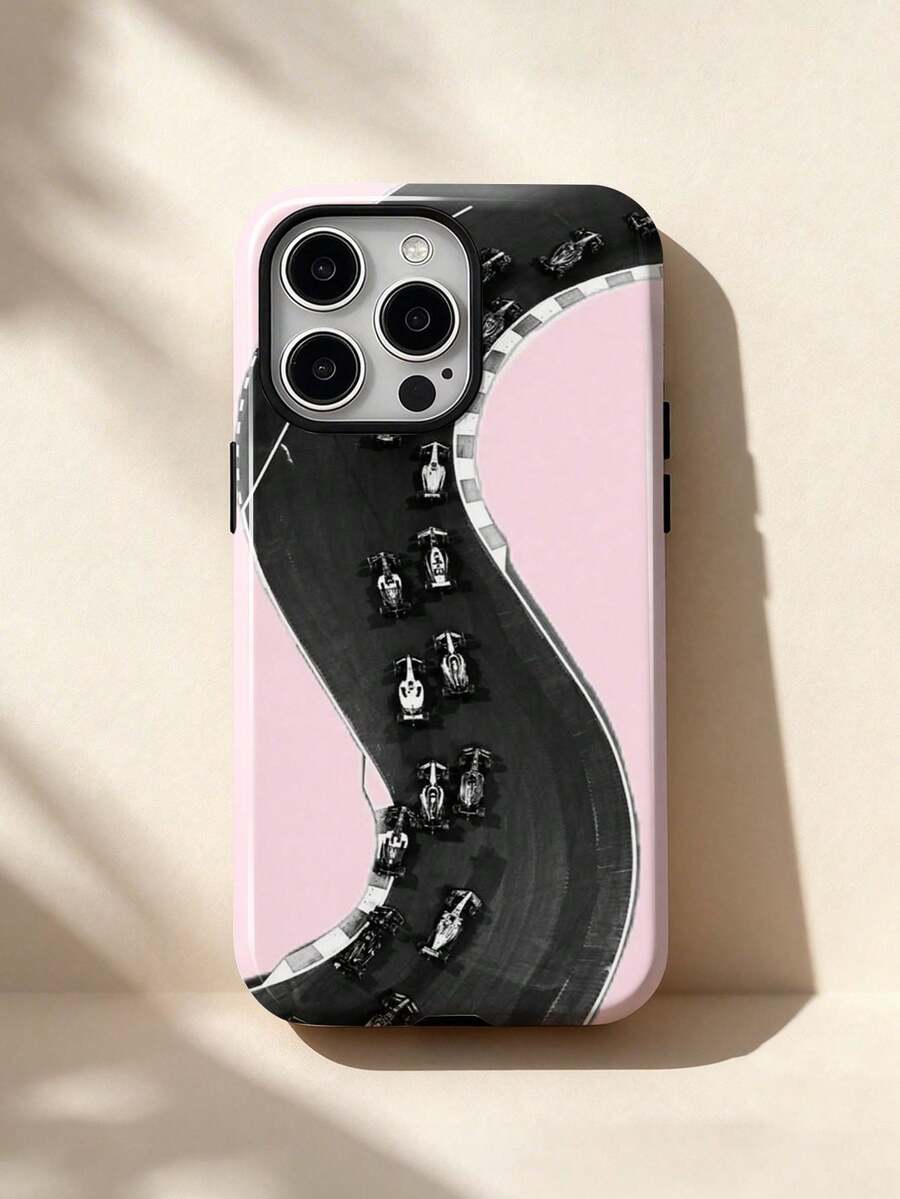 1pc Sweet & Cool Contrast Style Racing Track Pattern Design, Phone 17 Pro Max Phone Case, Compatible With Phone 16 Pro Max, 15 Pro Max, 14 Pro Max, High-End Fashionable & Fun Phone Case, Compatible With 11/12/13/14/15/16 Pro Max Plus, Elegant Design Suitable For Men And Women, Perfect Gift For Girlfriend On Valentine's Day, Easter, Wedding Season And Birthday! - Multicolor - View 1