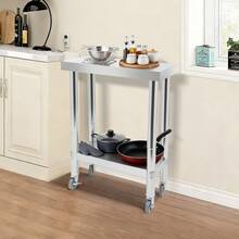 Robust, Mobile 2-Tier Stainless Steel Work Table 201 With Lockable Casters For The Catering Industry (Restaurant) - A - 查看 5