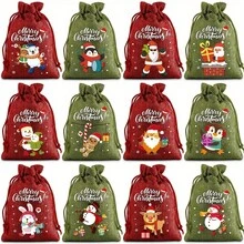 20pcs Christmas Multi-Color Drawstring Closure Portable Fashionable Elderly Snowman Pattern Durable Jute Christmas Bags, Christmas Drawstring Gift Bags, Holiday Party Small Gift Packaging, Ideal Choice For Christmas Use - Multicolor - View 4