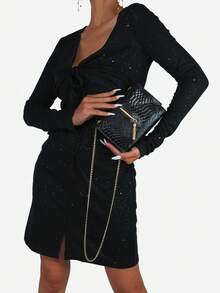 Tassel Pendant Crossbody Bag - Black - View 3
