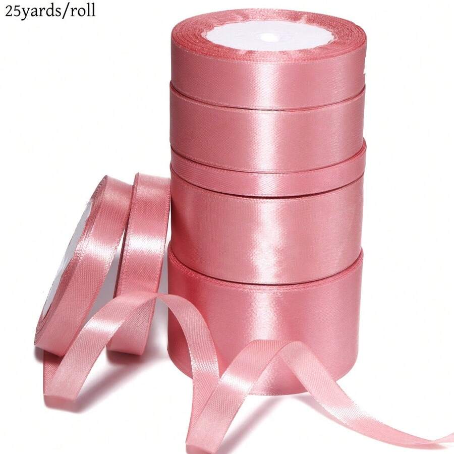 1 捲粉色緞面絲帶，純色亮面布料，適用於 DIY 結婚邀請函、裝飾蝴蝶結製作、禮物包裝、派對裝飾、縫紉手工、新娘花束配件、婚禮配件