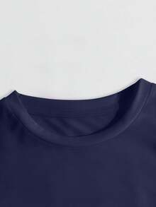 Atasan Rajut Lengan Pendek Panjang Reguler Ukuran Plus untuk Wanita, Dicetak dengan Motif "Just A Girl That Loves Wine", Cocok untuk Pakaian Sehari-hari di Musim Panas - Navy Blue - View 5
