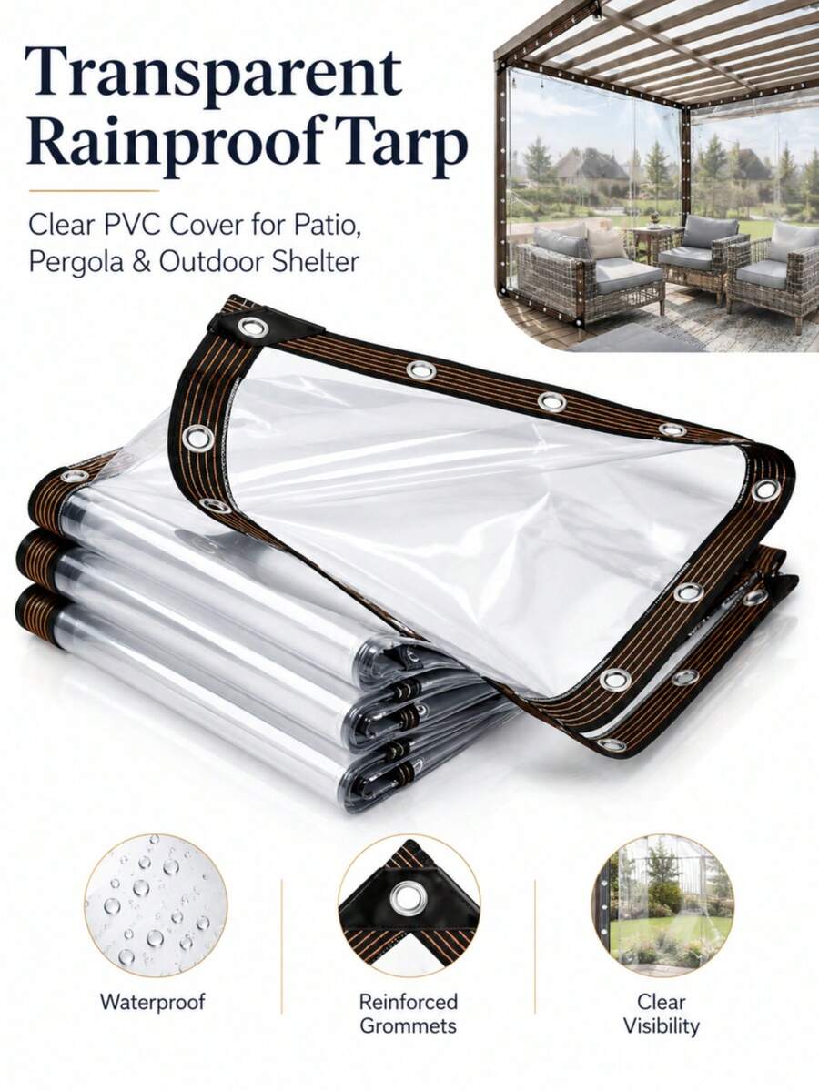 1 buah Terpal Transparan Tahan Air Tebal - Terpal Polietilen Transparan Tahan Angin untuk Taman (Dengan Tali), Dengan Lubang Kait, Cocok untuk Perlindungan Salju, Terpal PVC untuk Perlindungan Jendela Musim Dingin dan Kedap Air Salju Musim Dingin. Rumah Kaca, Kanopi. - A - View 1