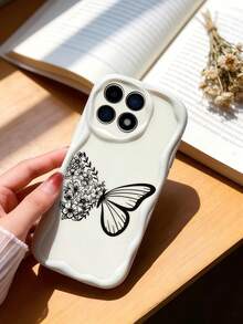 Cream Dopamine Wave Ruffle Soft TPU Texture Creative Personalized Minimalist Line Butterfly Pattern Phone Case Compatible With Galaxy S21 S22 S23 S24 S25 S26/Honor/ And Other Models - White - View 4