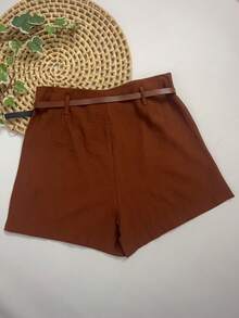 Marrant Shorts With Belt And High Waist Pocket - 駝色 - 查看 3