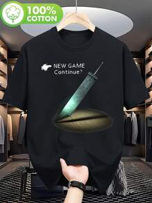 FF7 Menu New Game Herren-T-Shirt - Lustiges T-Shirt mit grafischem Schwert-Print von FF7, lässiges schwarzes T-Shirt mit Rundhalsausschnitt und kurzen Ärmeln, geeignet für Gaming und den täglichen Gebrauch, Pas - Schwarz - Übersicht 8