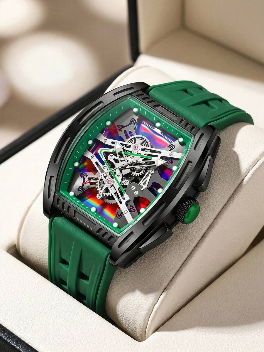 1pc Men's Watch, Minimalist Fashion Business Hybrid Scale Luxury Wristwatch, Comfortable Silicone Strap, Suitable For Daily Wear, Holiday Parties, Business Occasions, Valentine's Day, Anniversary, Christmas And Other Occasions, Best Holiday Gift For Friends And Family - Multicolor - View 1