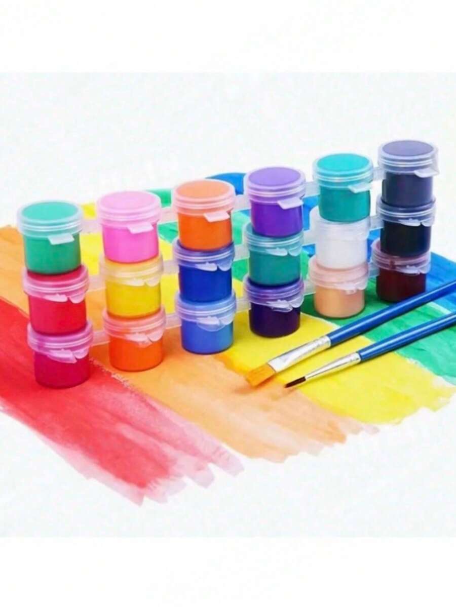 12-Color Acrylic Paint Set With 2 Brushes, Versatile Art Supplies For Students & Hobbyists, Includes Oil Painting Brush Set For Canvas & Mixed Media - Multicolor - View 1