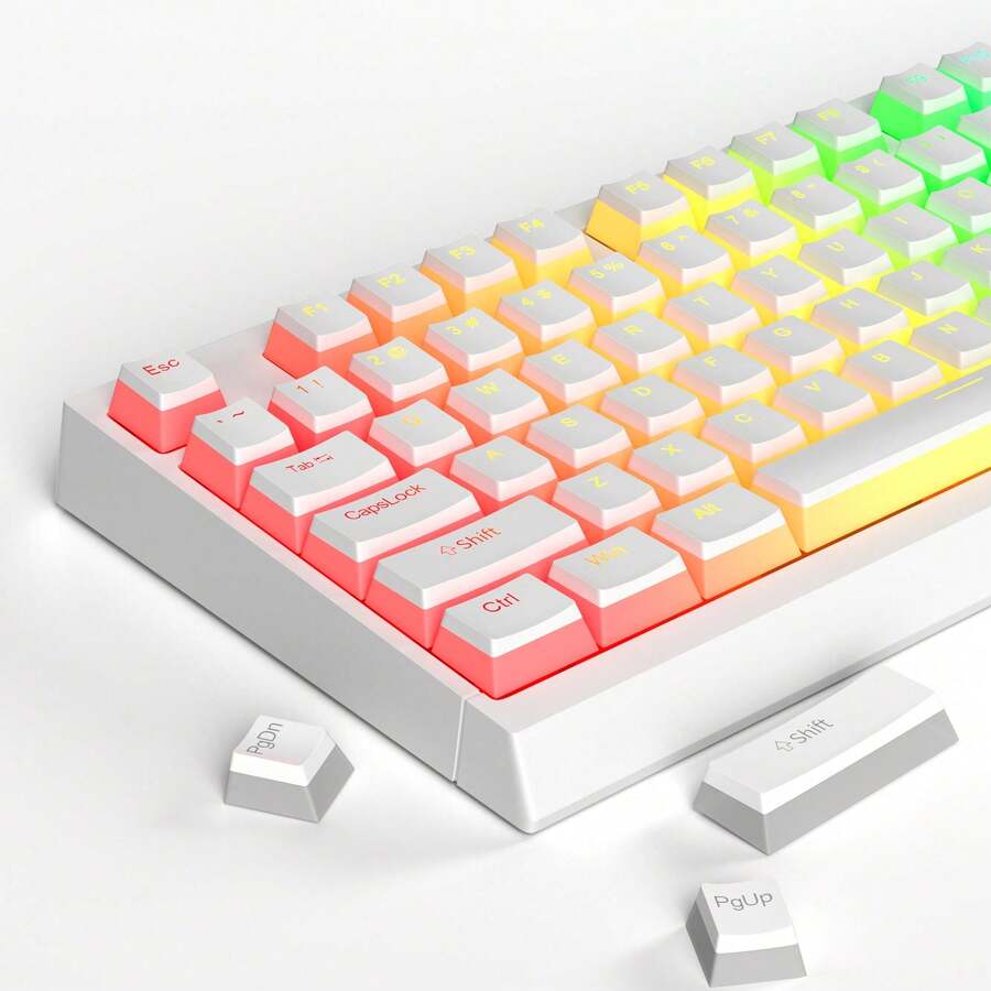 MageGee 130-Key Pudding Keycaps, Juego de Teclas PBT Personalizable, Altura OEM, Adecuado para Teclados 100%, 75%, 65%, 60%: Pudding Blanco - Blanco - Ver 1