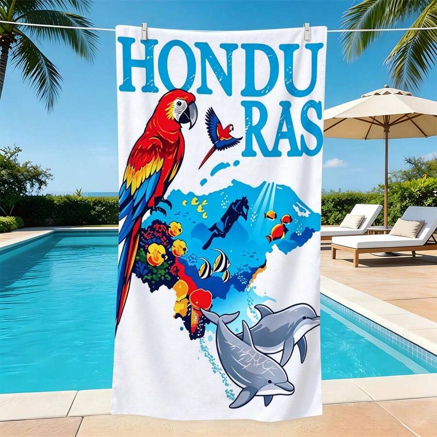 1pc Island Style Parrot & Coral Fish Microfiber Beach Towel, Soft Absorbent Lightweight Towel, Suitable For Adults And Teens, Perfect For Beach, Travel And Swimming Beach Blanket - Multicolor - View 1