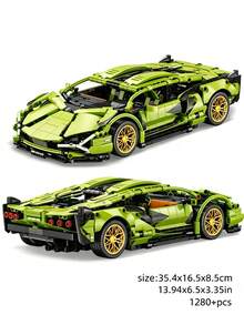 1pc Supercar, Pink, Green, Black, White-Purple, Purple To Choose From, High-Tech Supercar, 1200+Pcs Building Blocks, 1:14 Scale Car, Assembled Length Approximately 14 Inches, ABS Material, Adult Gift Car Building Block Model, Adult Building Block Collection Toy - Multicolor - View 5