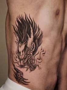 STARTTOOS 1pc Large Arm Tattoo Sticker For Men, Black Bold Dragon Head & Claw Pattern, Temporary Tattoo Decal For Arm, Chest, Abdomen, Leg, Party Gift, DIY Holiday Gift - Black - View 3