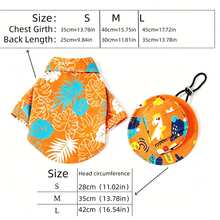 2pcs Dog Summer Sun Protection Set, Breathable Hawaiian Floral Shirt + UV Protection Sun Hat, Beach Vacation Outfit For Small And Medium Dogs - Orange - View 4
