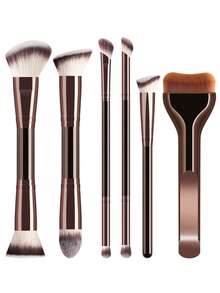 Anfänger Doppelseitiges Make-up Pinsel Set 6 Stücke, Doppelkopf Foundation & Rouge Pinsel, Doppelwinkel Kontur & Highlighter Pinsel, Doppelspitze Concealer & Lidschatten Pinsel, Farbverlauf Borsten Tragbarer Puder Pinsel, Komplettes Make-up Werkzeug Set für Basis, Kontur und Augen Make-up - Verschiedenfarbig - Übersicht 15