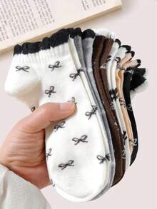 5/10 Pairs Girls Big Kids Spring Sweet Floral Bow Puff Cuff Short Socks - Multicolor - View 11