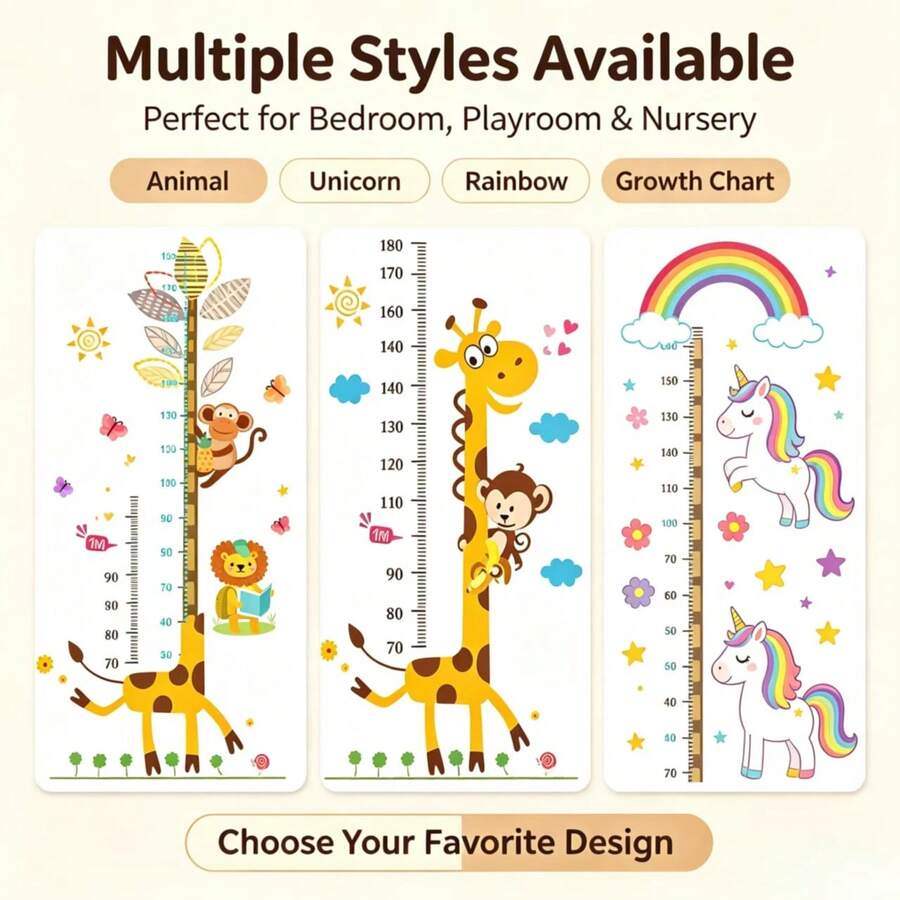SMLAZ 1PC Giraffe & Dinosaur Height Chart Wall Sticker - Creative Cartoon Growth Measurement Decal, Suitable For Kids Room And Home Decor, Self-Adhesive Removable Vinyl Sticker