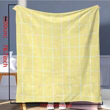 1pc Light Yellow & White Fine Plaid Print Flannel Blanket, Minimalist Ins Style Rectangular Flat Edge Soft Throw, Suitable For Daily Home, Sofa Nap, Bedroom Bedding, Outdoor Use - Multicolor - View 6