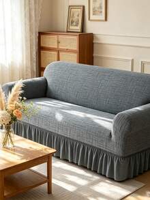 1pc Dark Gray Elastic Skirt Style Sofa Cover, Modern Pattern, Machine Washable, Water-Resistant, Dust-Proof, Non-Slip Home Decor Sofa Cover, Suitable For 1/2/3/4 Seater, All Seasons - Dark Grey - View 5