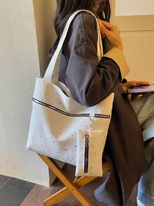 女款時尚休閒通勤全印花單肩包，適合日常出行、旅行、購物與逛街 - 白色 - 查看 2