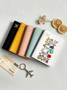 1 Pc Cute Airplane Print Passport Cover, Travel Passport Holder, Waterproof ID & Credit Card Organizer, Travel Accessories - Multicolor - View 2