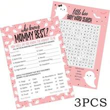 Pacote de Jogos de Chá de Bebê de Halloween "Pequeno Boo Rosa" - Cartões Dupla Face - Quão Bem Você Conhece a Mãe e Caça às Palavras - Jogos de Chá de Bebê de Halloween - Busca por Mamãe Rosa - Visão 8