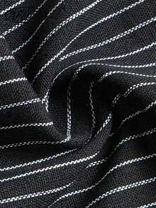 Aflion Women's Elegant Black & White Pinstripe Wide Leg Pants - High Waist, Gold Button Detail - Black - View 5