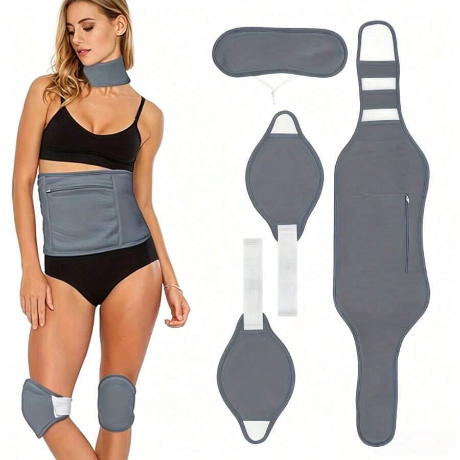 Multi-Part Wrap Fixation Band Set, Adjustable Waist, Abdomen, Hip Wrap Support, Neck And Knee Wrap, Reusable Daily Protective Supplies - Grey 4-piece - View 1