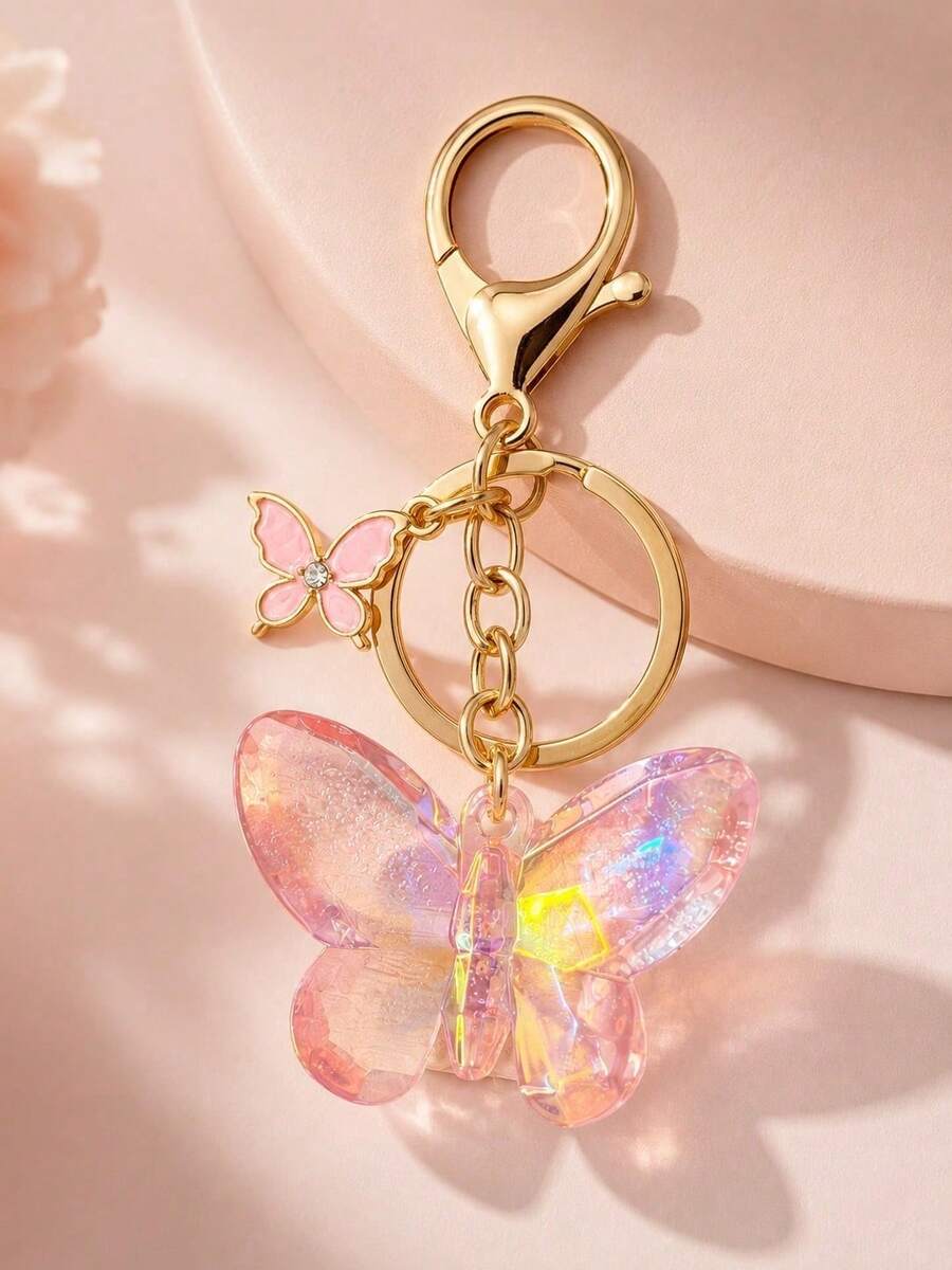 1pc Women's Sweet & Cool Butterfly Keychain, Creative Star Rhinestone Couple/Best Friend Gift Bag Charm - Multicolor - View 1